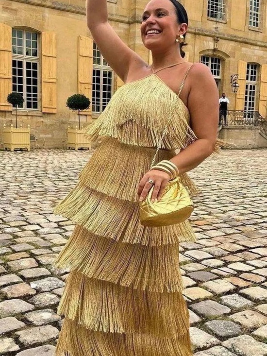 Show Me Your MuMu Dresses & Skirts - Show Me Your MuMu Gatsby Gold Fringe Maxi Dress